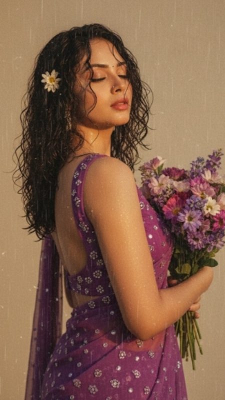 a girl with saree and holding boquet 2 a girl with saree and holding boquet 2